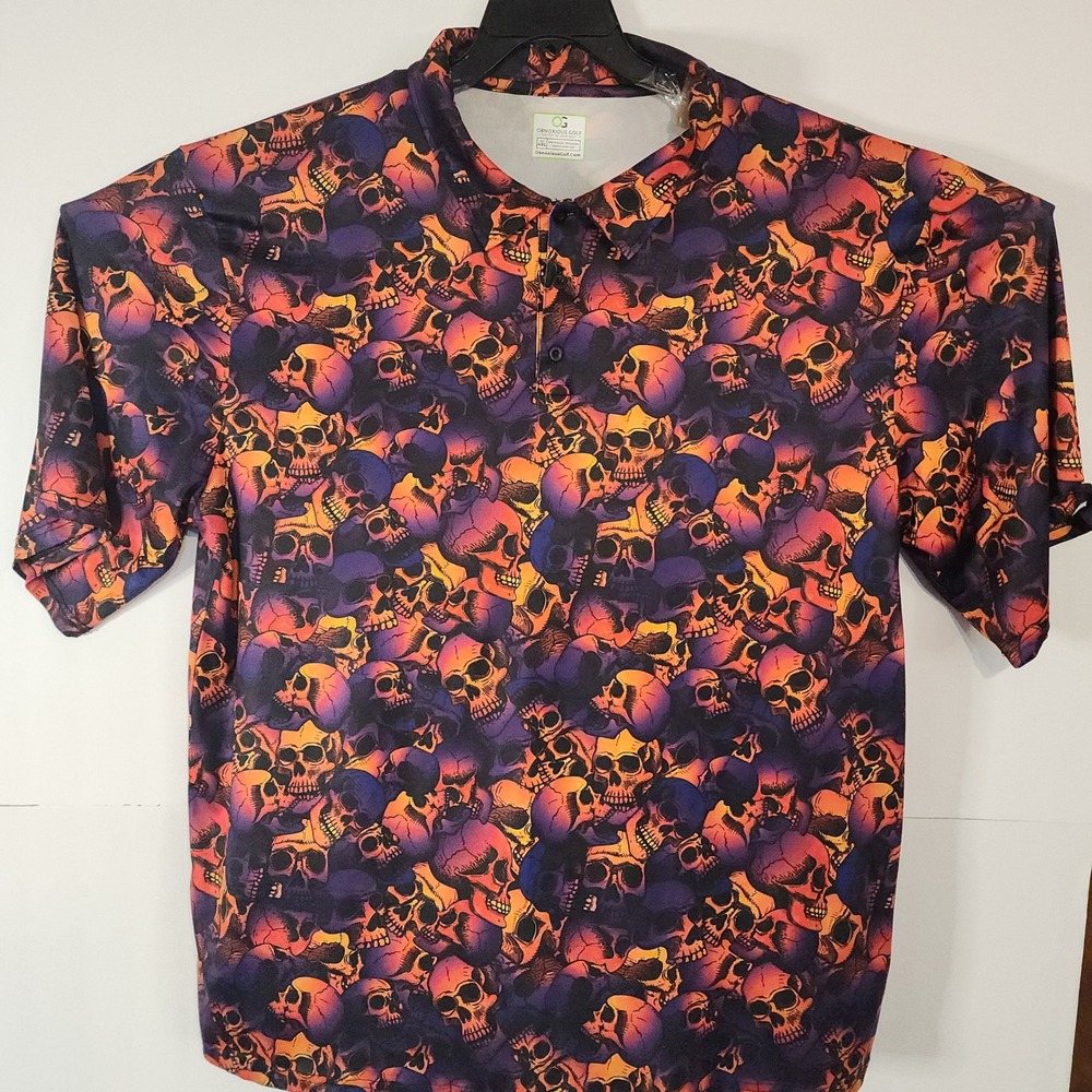Obnoxious Golf Men's 4XL Skull‎ Print Short Sleeve Golf Polo Shirt